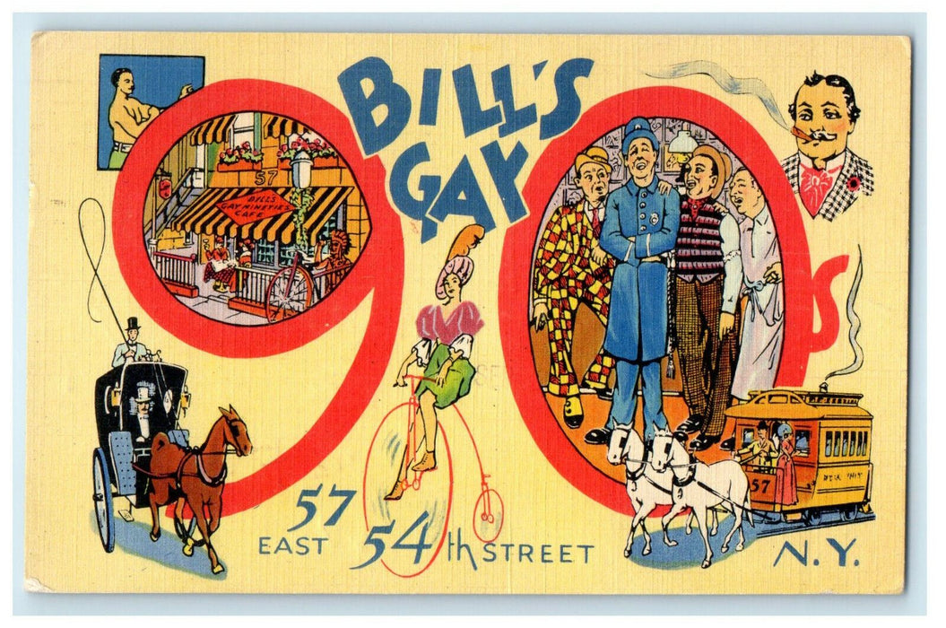 1943 Horse Carriage and Car, You Will Enjoy Bill's Gay Nineties NY Postcard