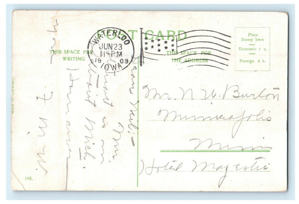 1909 Ellis Hotel Building Street View Waterloo Iowa IA Posted Antique Postcard