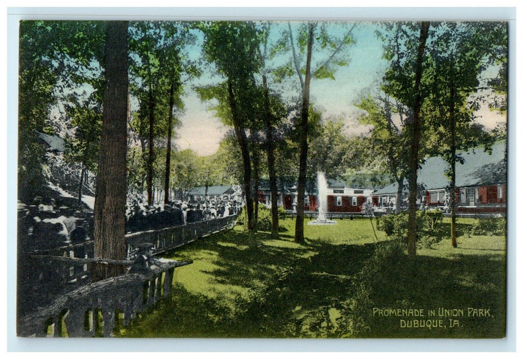 c1910's Promenade In Union Park Fountain Dubuque Iowa IA Antique Postcard