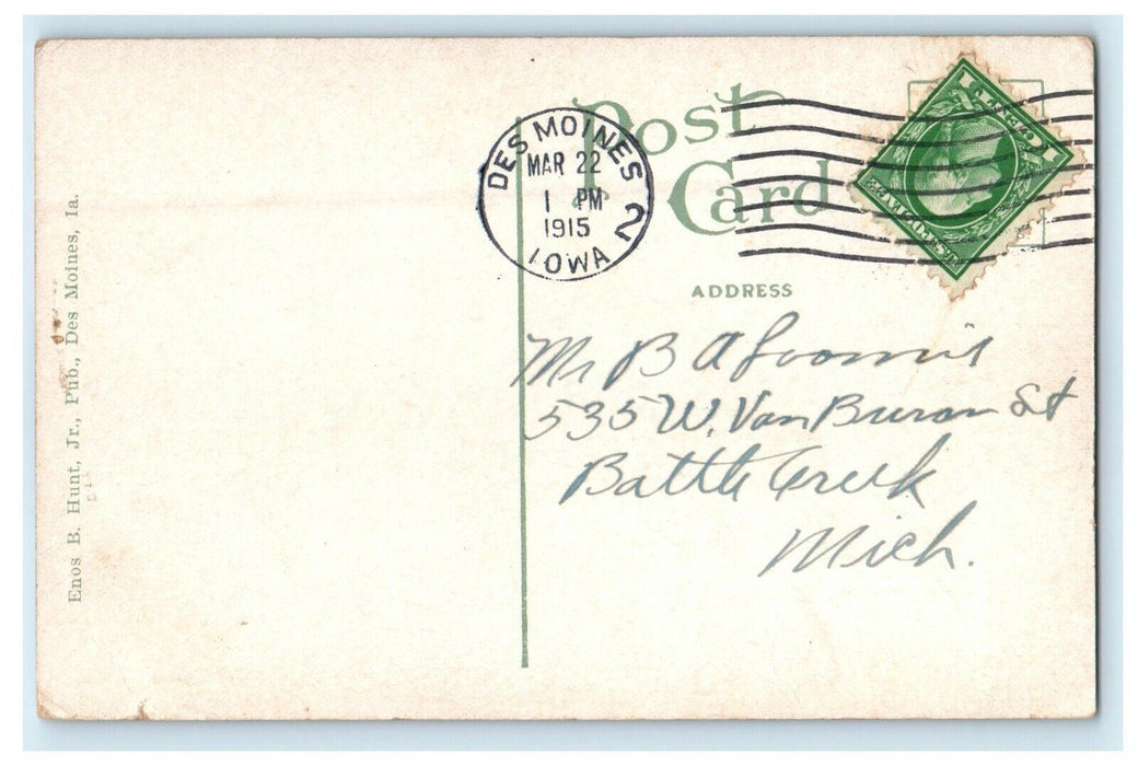1915 Locust Street Bridge And Municipal Building Des Moines Iowa IA Postcard