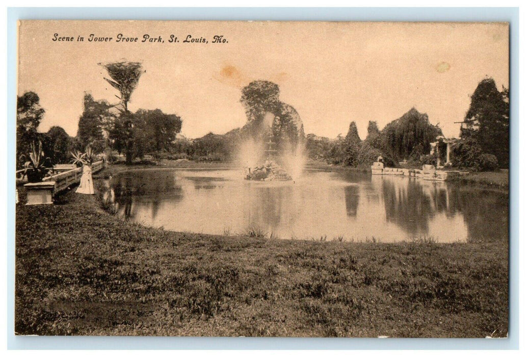 c1910's Scene In Tower Grove Park Fountain St. Louis Missouri MO Postcard