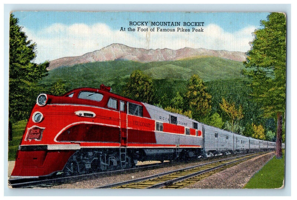 Rock Island Rocky Mountain Rocket Railroad Train Pikes Peak Colorado CO Postcard