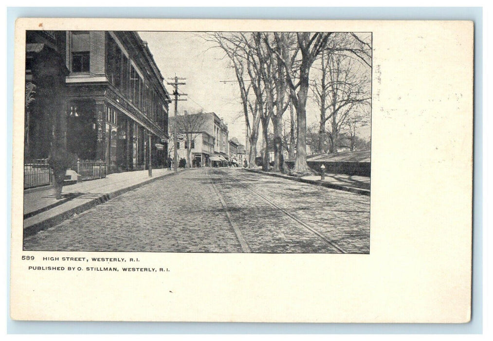 1904 Scene in High Street, Westerly, Rhode Island RI Antique Postcard