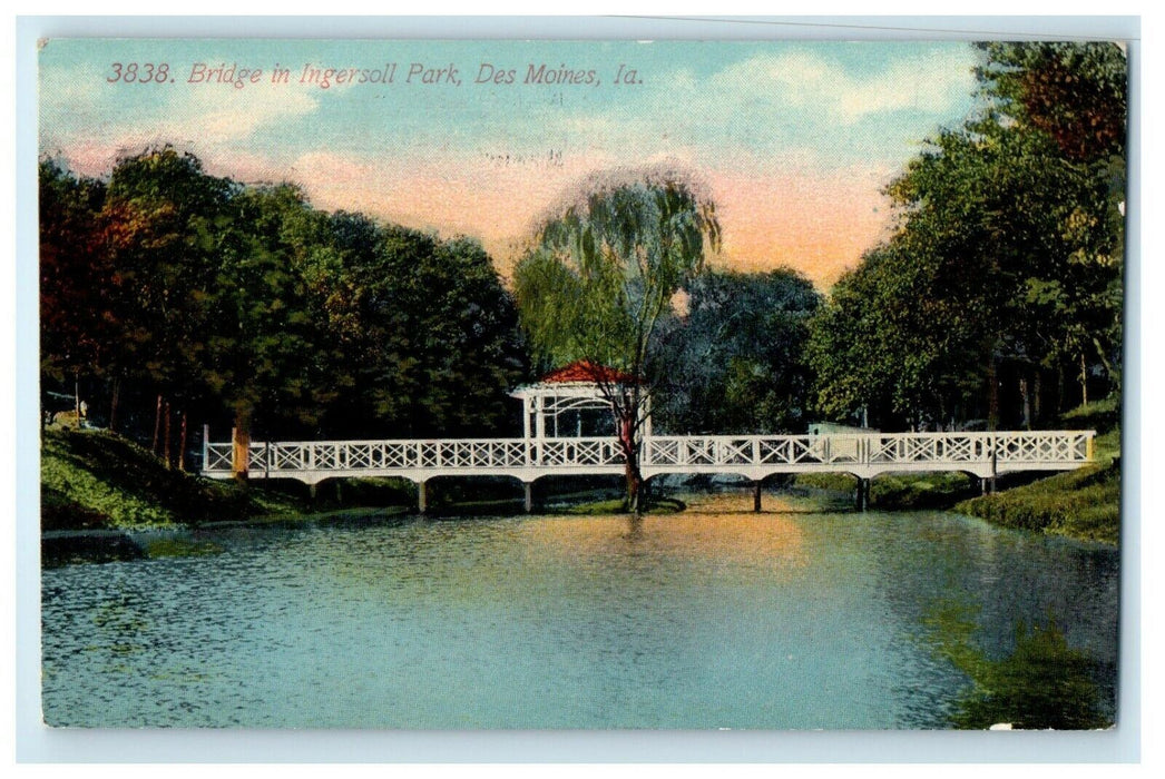 c1910's Bridge In Ingersoll Park Gazebo Des Moines Iowa IA Antique Postcard