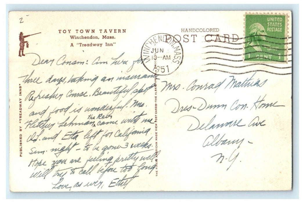 1951 Toy Town Tavern "Treadway Inn" Winchendon Massachusetts MA Vintage Postcard