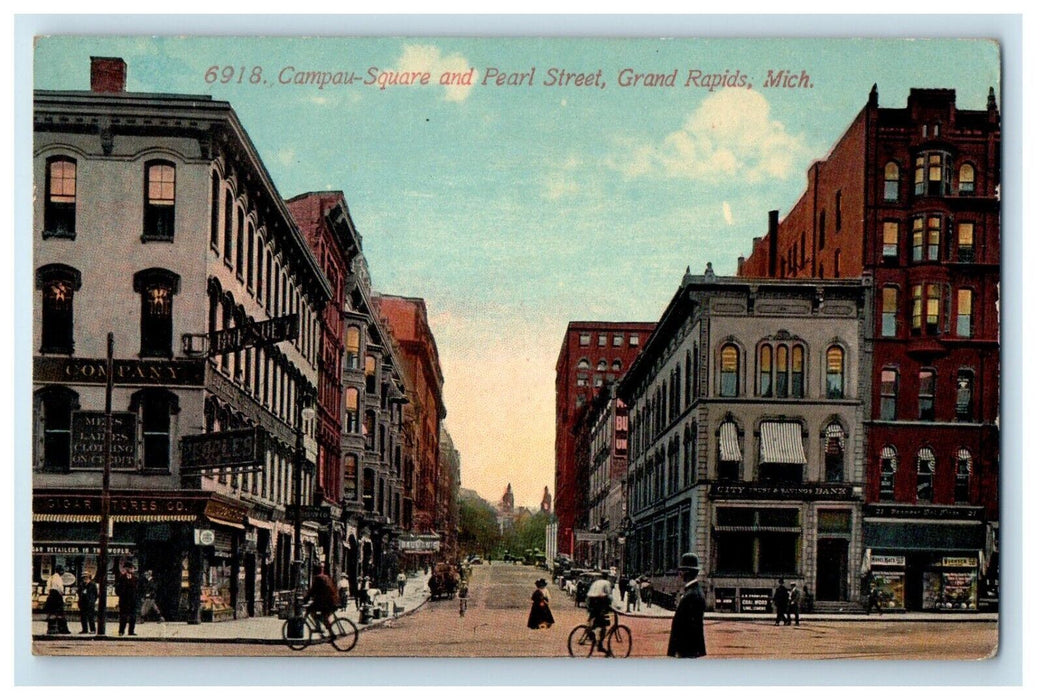 1914 Campus Square And Pearl Street Grand Rapids Michigan MI Antique Postcard