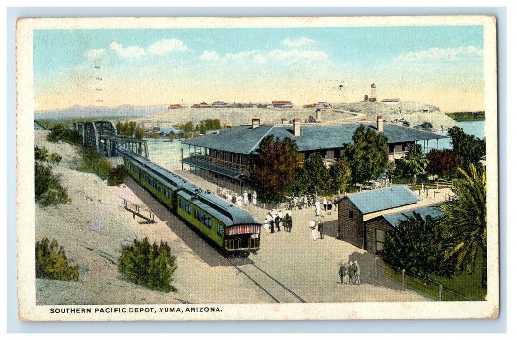 1934 Southern Pacific Depot Station Railroad Train Yuma Arizona AZ Postcard