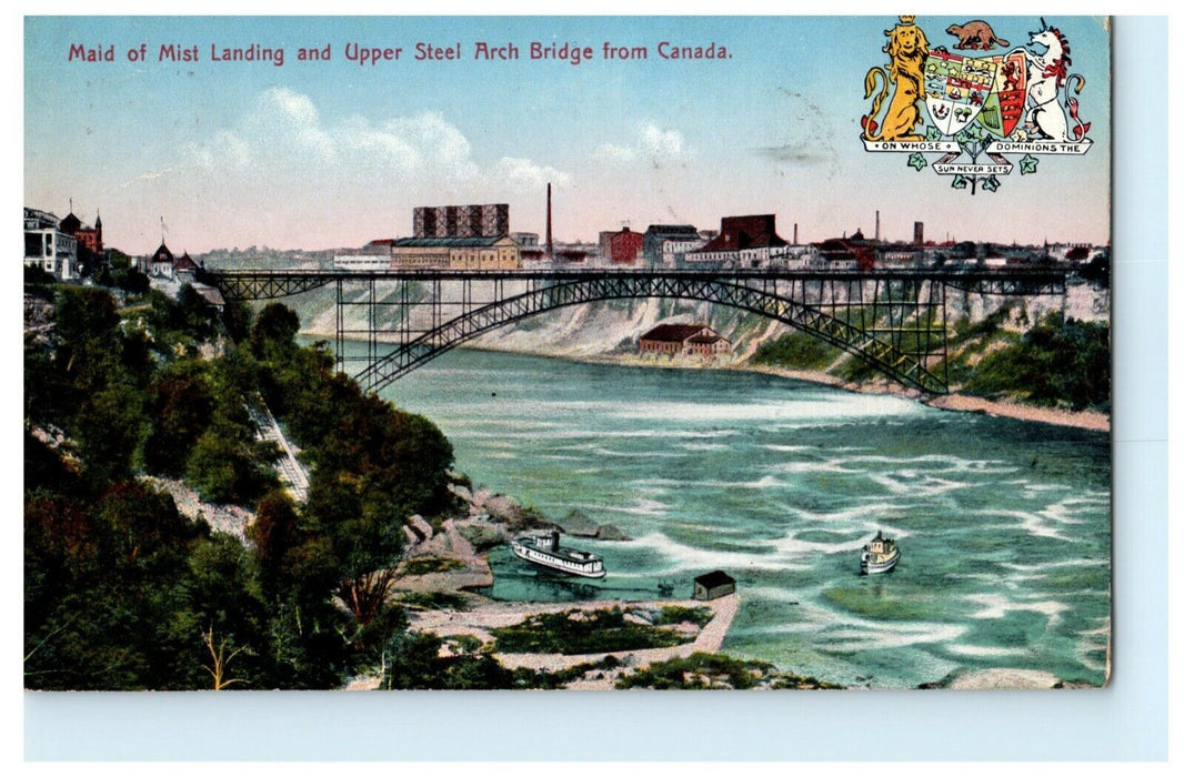 Maid of Mist Landing Upper Steel Arch Bridge Canada 1914 Falls Antique Postcard