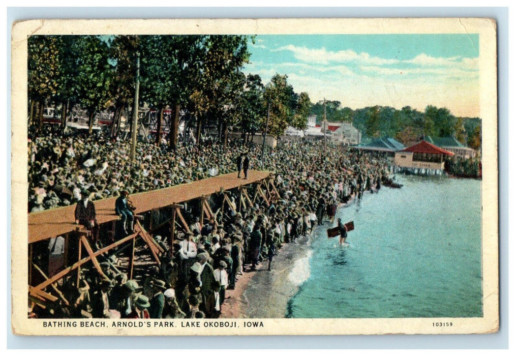 1935 Bathing Beach Arnold's Park Lake Okoboji Iowa IA Posted Vintage Postcard