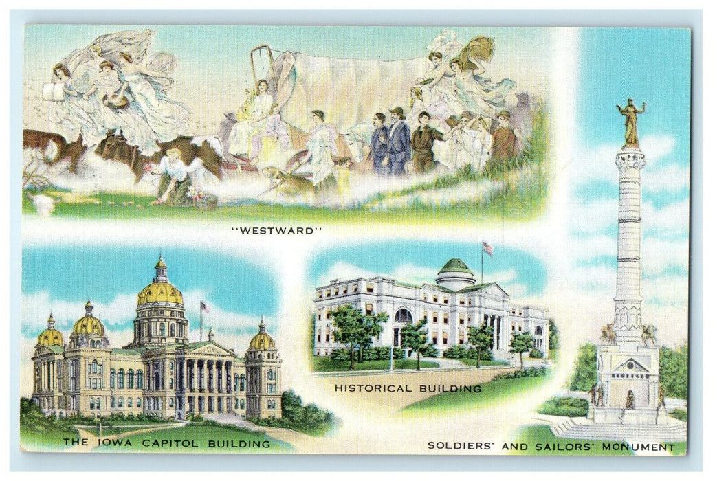 c1940s Statues and Buildings In All That Is Good, Iowa Affords the Best Postcard