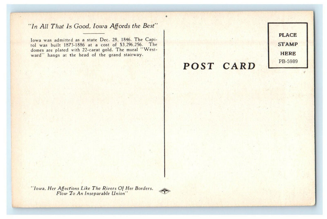 c1940s Statues and Buildings In All That Is Good, Iowa Affords the Best Postcard