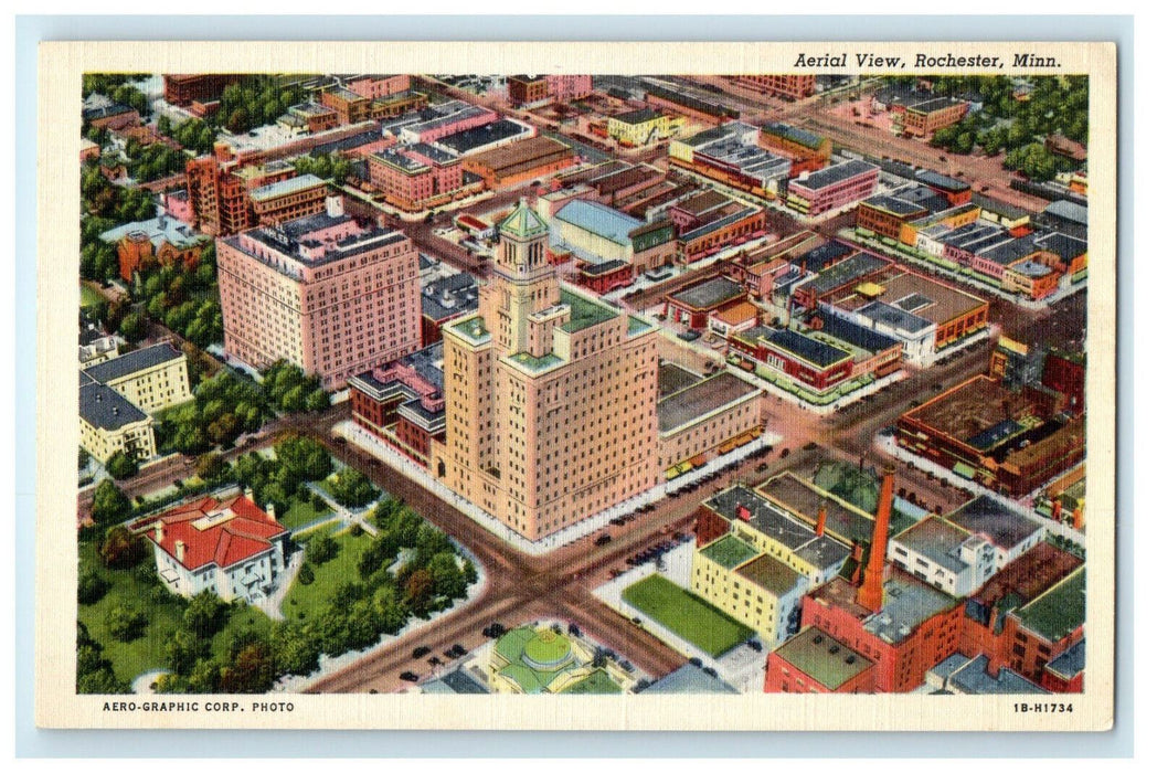 c1940s Aerial View of Buildings Rochester, Minnesota MN Unposted Postcard