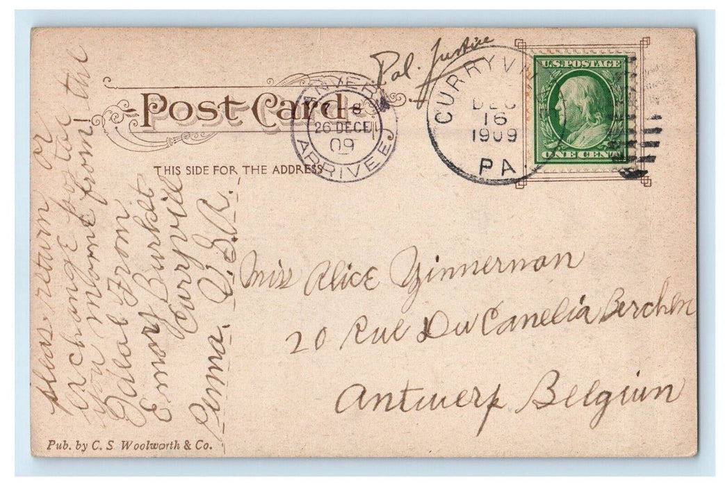 1909 View Of Water Street Looking North Augusta Maine ME Posted Antique Postcard