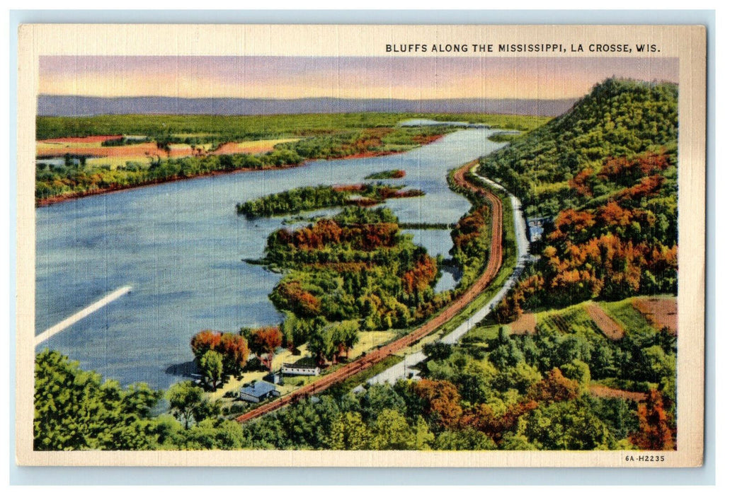 c1940s Bluffs Along The Mississippi La Crosse Wisconsin WI Unposted Postcard