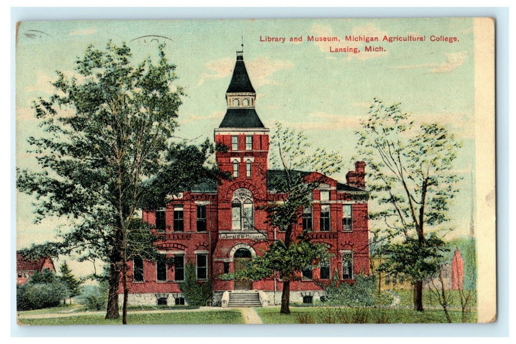 Library Museum Michigan Agricultural College Lansing 1910 Antique Postcard