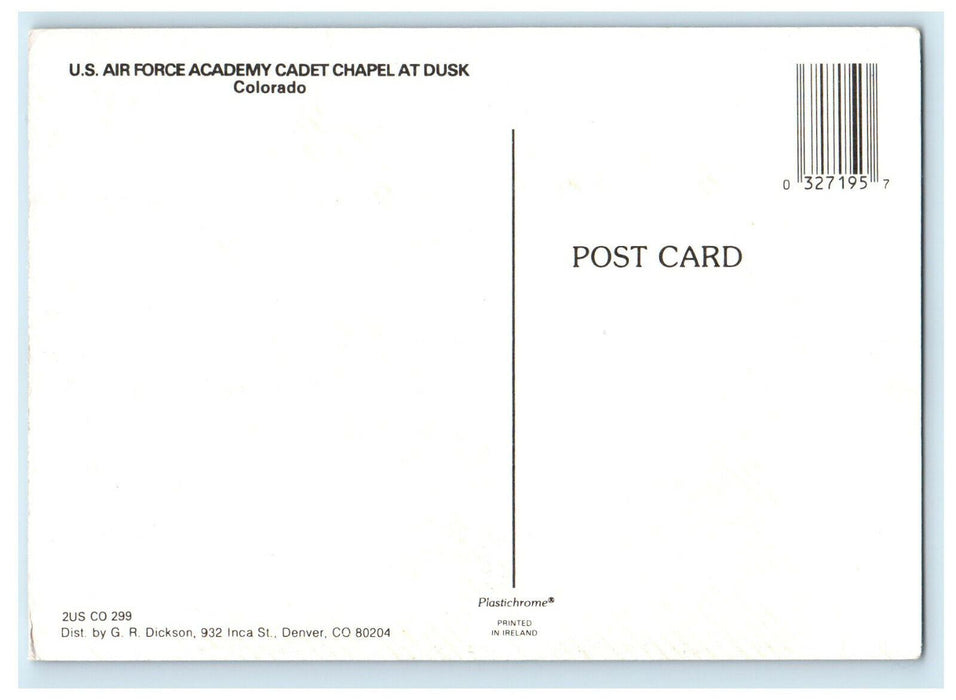 c1960s US Airforce Academy Cadet Chapel at Dusk Colorado CO Postcard