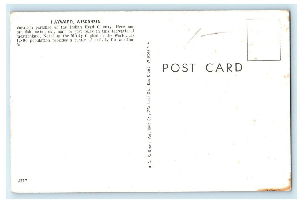 c1960s Indian Head Country, Greetings from Hayward Wisconsin WI Postcard