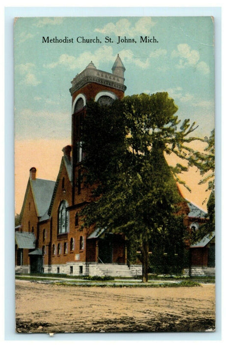 Methodist Church St. John's Michigan 1915 Albion Vintage Antique Postcard
