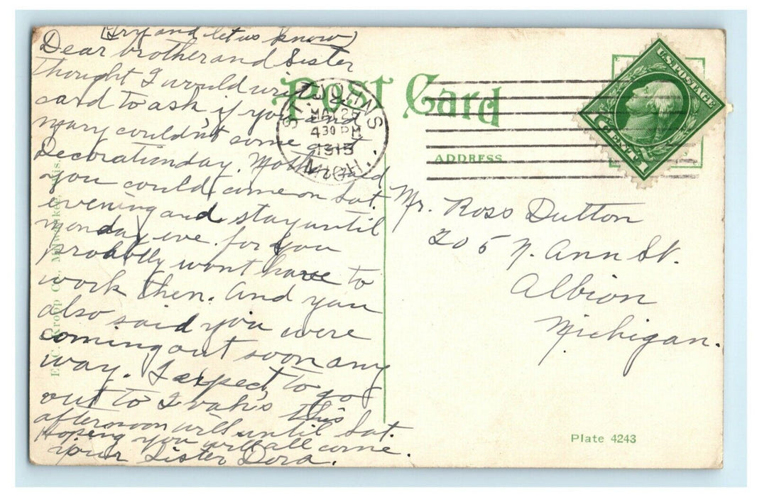 Methodist Church St. John's Michigan 1915 Albion Vintage Antique Postcard