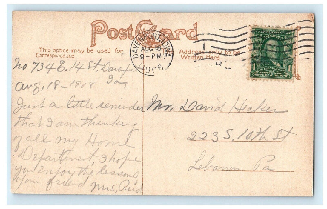 1908 Street View Of Hotel Davenport Building Davenport Iowa IA Antique Postcard