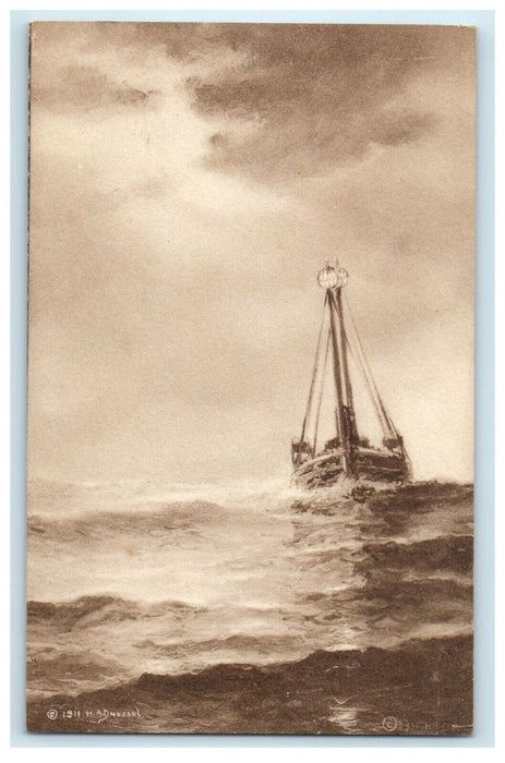 1911 Boat Ocean Sketch Artist Signed Pink Perfection Antique Postcard