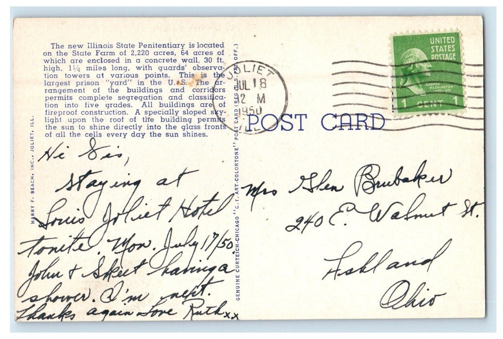 1950 Aerial View Illinois State Penitentiary Stateville Near Joliet IL Postcard