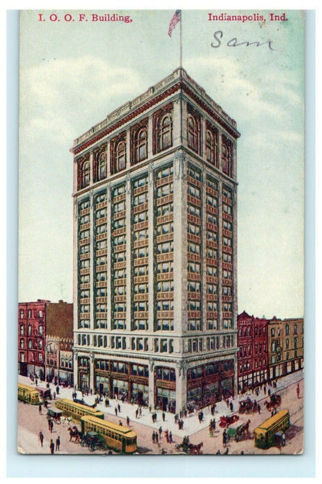 IOOF Building Indianapolis Indiana 1909 Lafayette Trolley Vintage Postcard