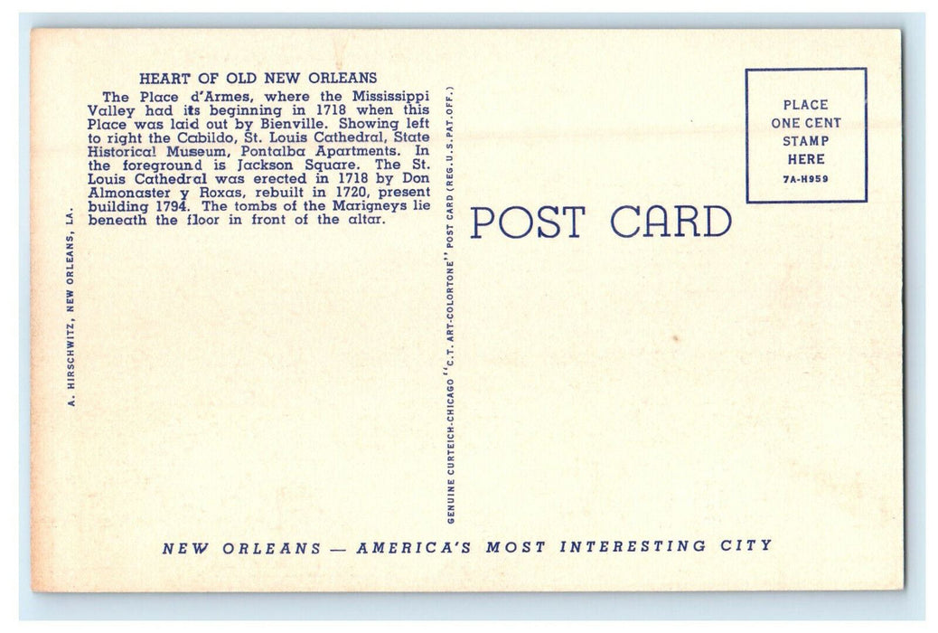c1940s Jackson Square and Cabildo New Orleans Louisiana LA Unposted Postcard