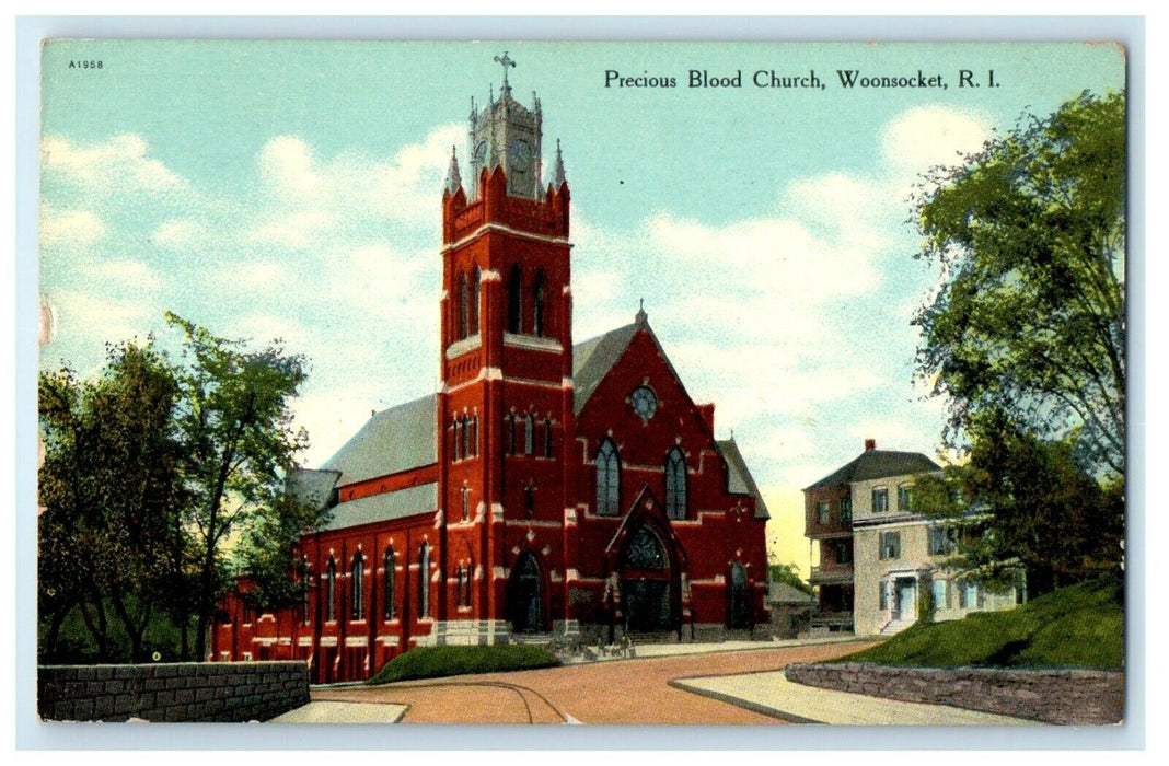 1911 Precious Blood Church Woonsocket Rhode Island RI Antique Postcard