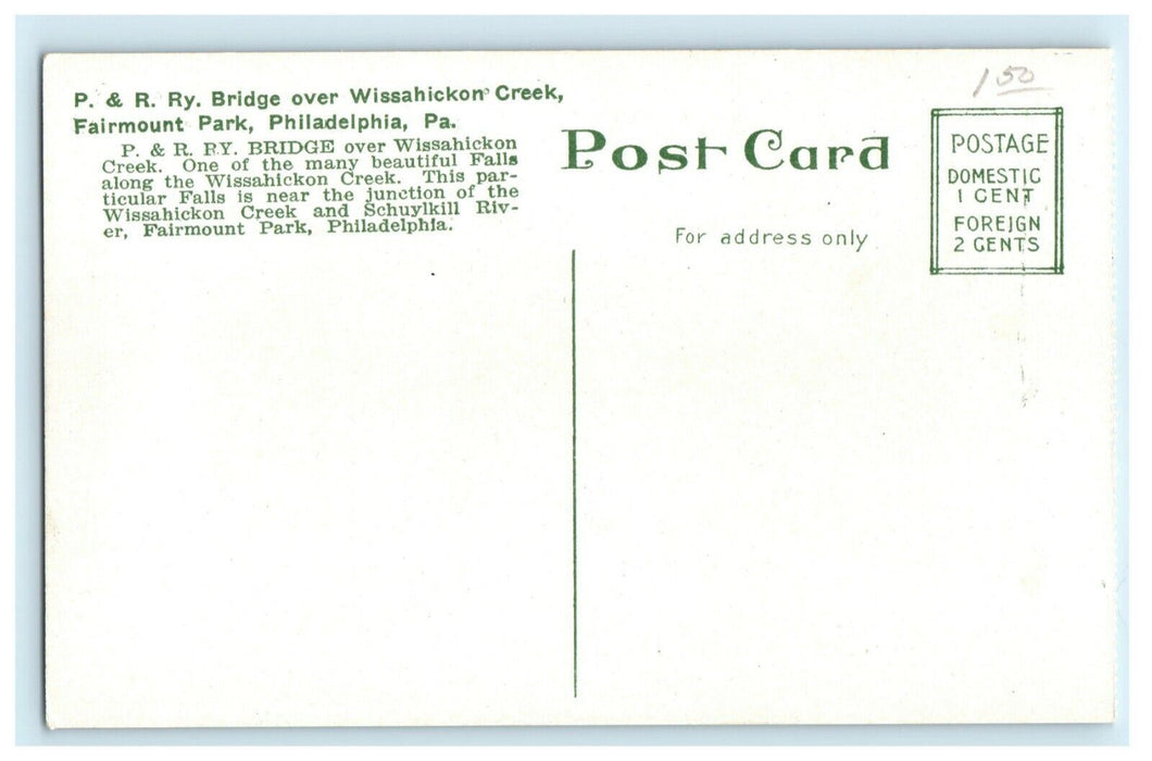 c1910 P&R Railroad Bridge Fairmount Park Philadelphia Pennsylvania PA Postcard