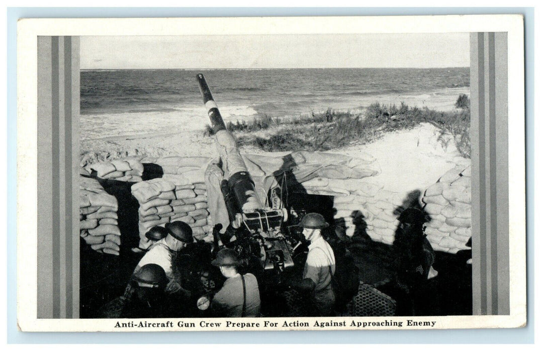 1943 Anti-Anticraft Machine Gun Crew US Army Fort Bragg North Carolina Postcard