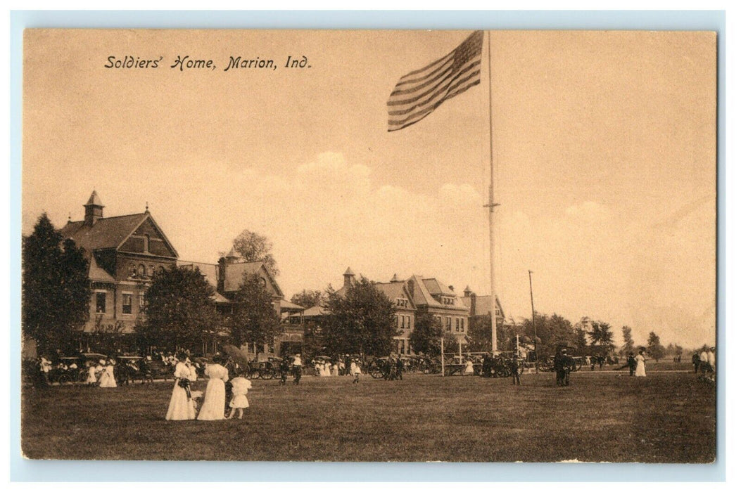 1908 Flag Standing at Soldiers Home, Grant County, Marion Indiana IN Postcard