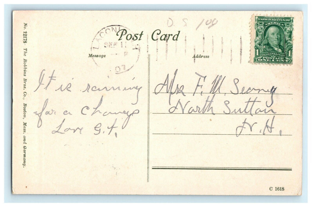 1907 Looking Up River Mill St. Bridge Laconia New Hampshire NH Posted Postcard