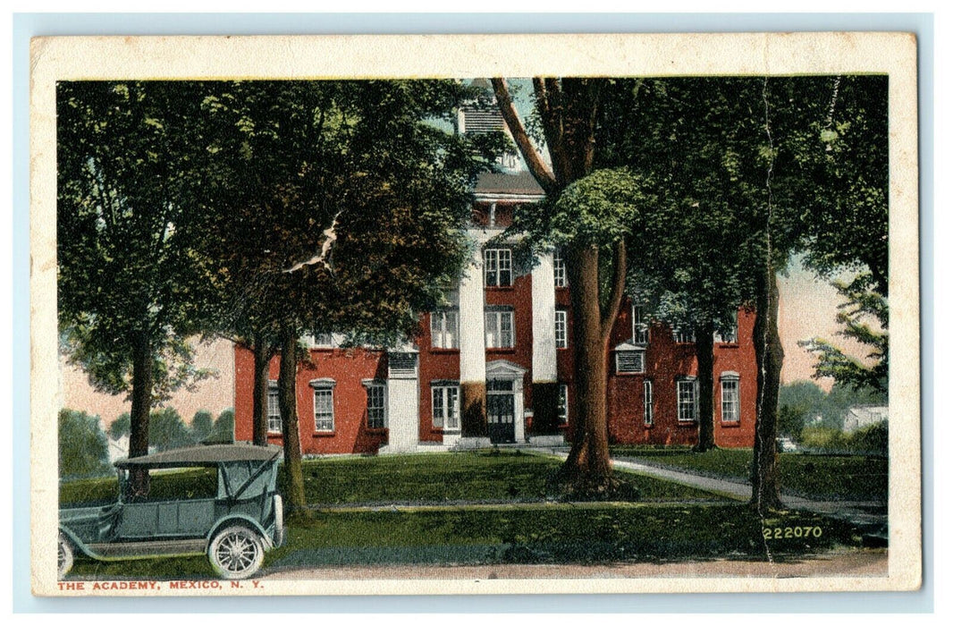 1921 View Outside of The Academy in Mexico, New York Antique NY Postcard