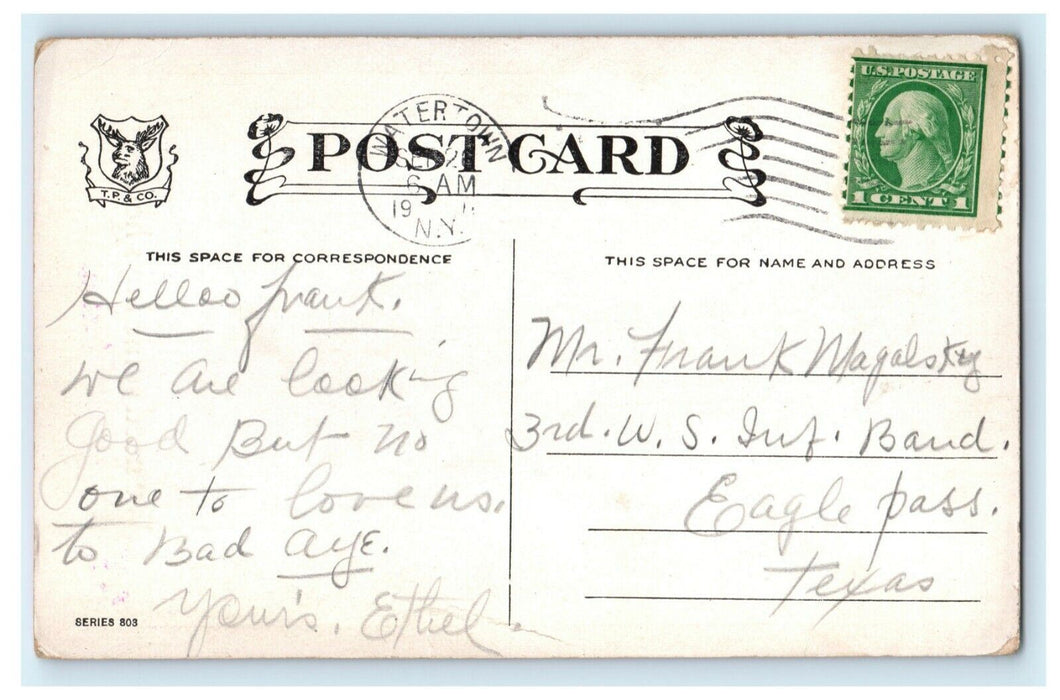 c1910 "Need Some Boys Here" Watertown Girls Swing Humor Watertown NY Postcard