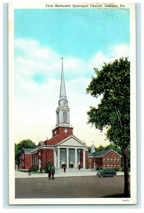 1943 Indiana PA, First Methodist Episcopal Church in Pennsylvania PA Postcard