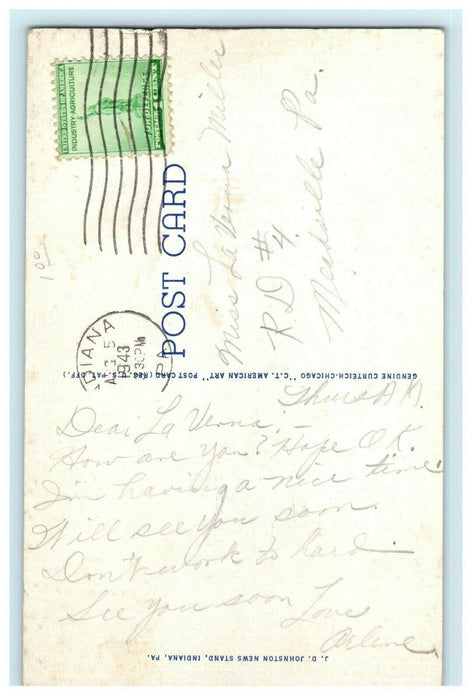 1943 Indiana PA, First Methodist Episcopal Church in Pennsylvania PA Postcard