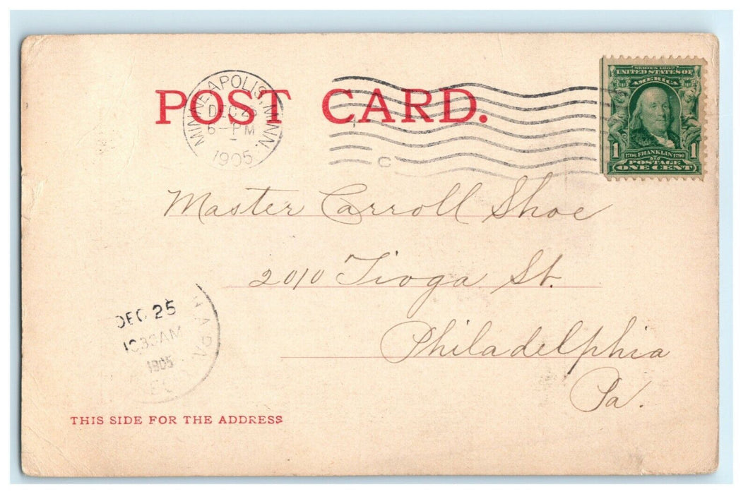 1905 Christmas Minnehaha Glen Minneapolis Minnesota Dec. 25 Cancel Postcard