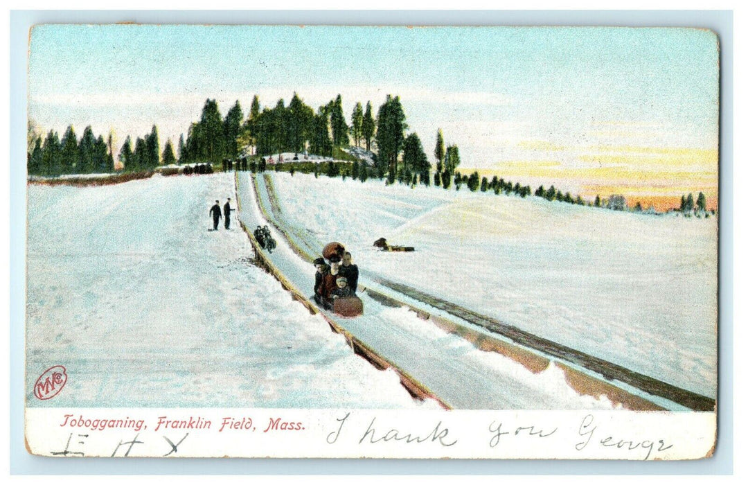 Tobboganning Snow Franklin Field Boston Massachusetts MA Posted Postcard