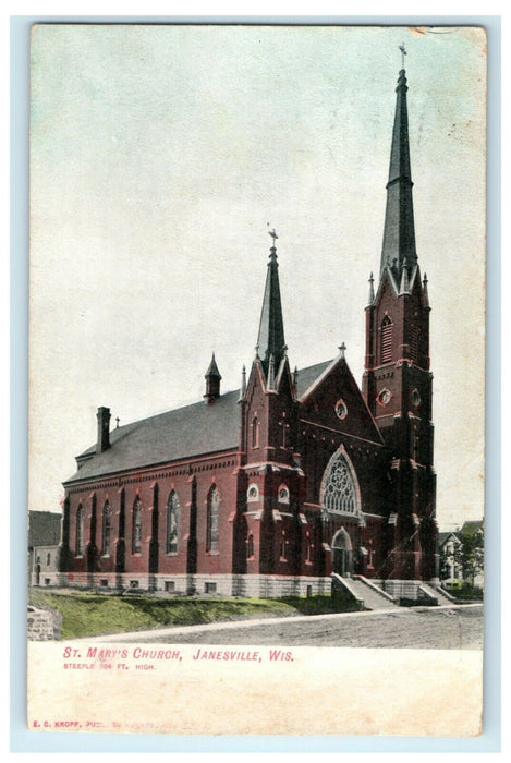 1908 St. Mary's Church Janesville Wisconsin WI Posted Antique Postcard