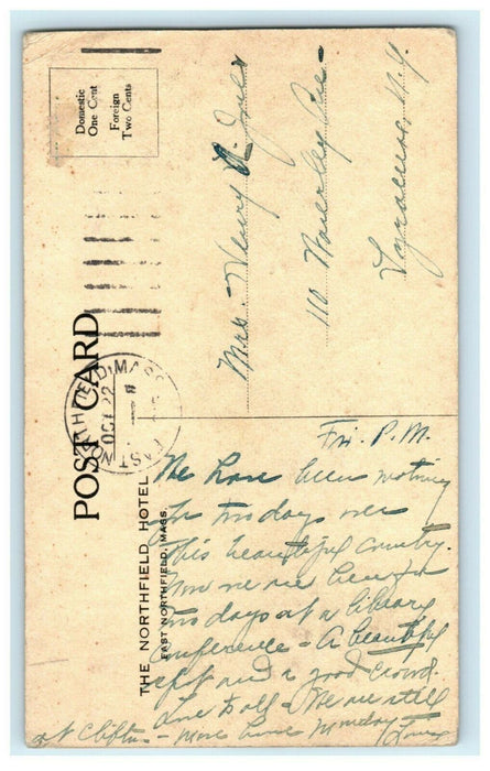 1914 Northfield Hotel East Northfield Massachusetts MA Posted Postcard