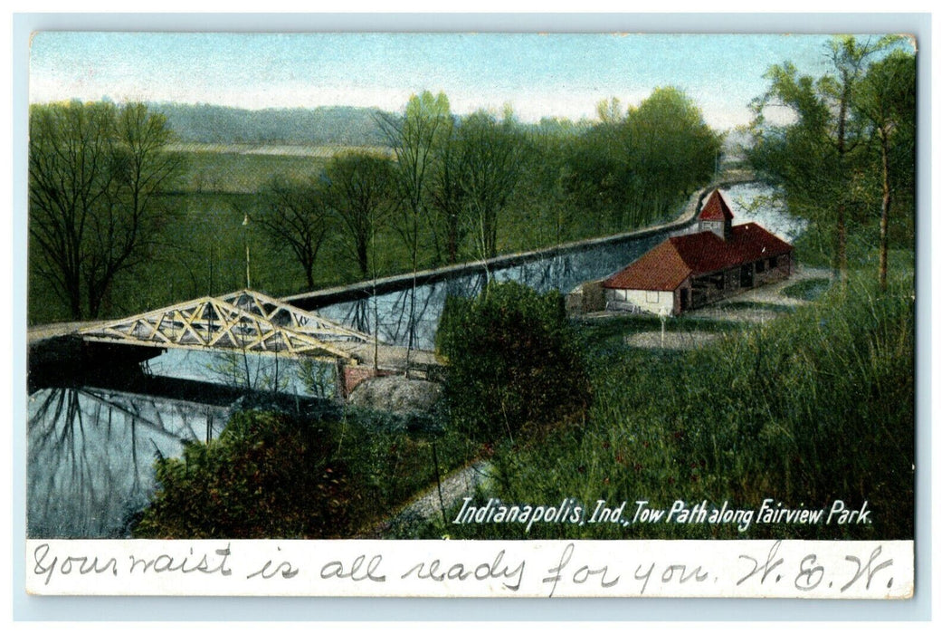 1912 Tow Path Along Fairview Park Indianapolis Indiana IN Posted Postcard