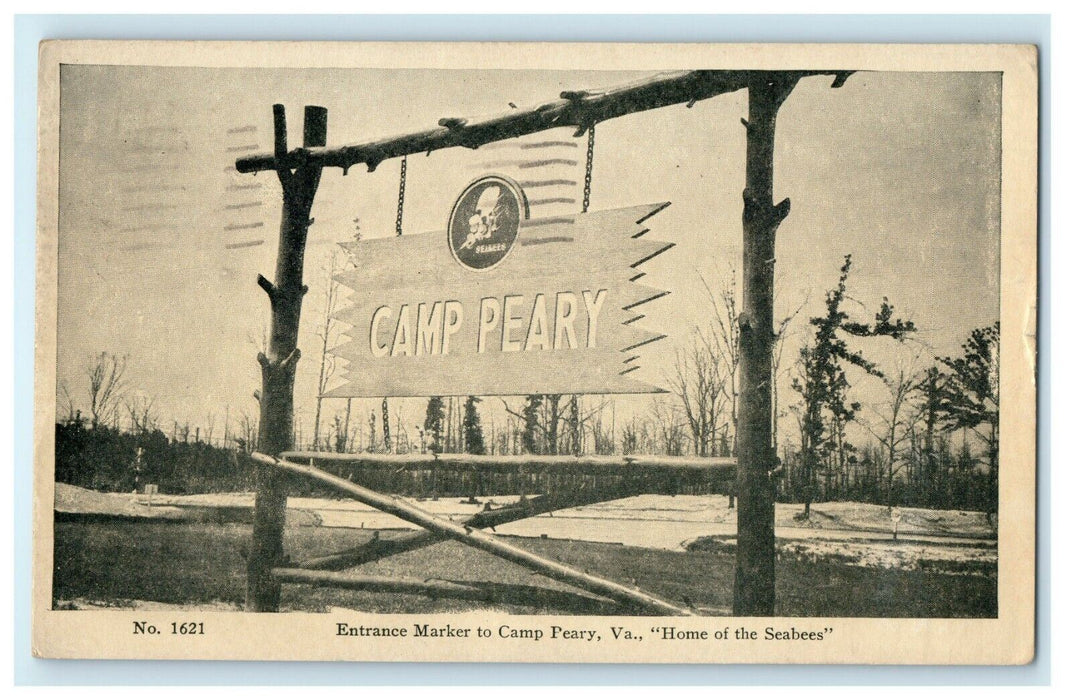 1944 Camp Peary Entrance Marker Home Of Seabees US Navy WW2 Virginia VA Postcard