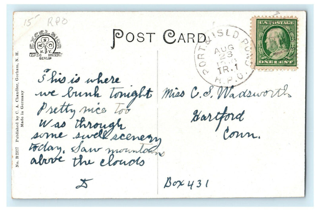 1910 Mt. Madison House Gorham New Hampshire NH RPO Port & Isld Pond Postcard