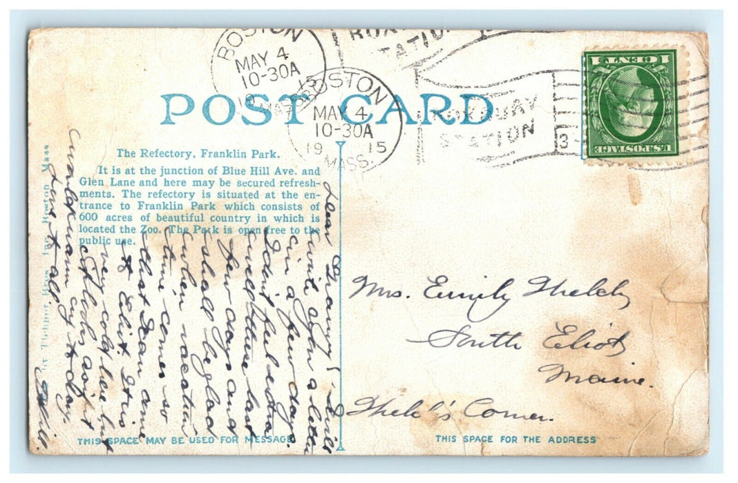 1915 The Refectory Franklin Park Boston Massachusetts MA Posted Postcard
