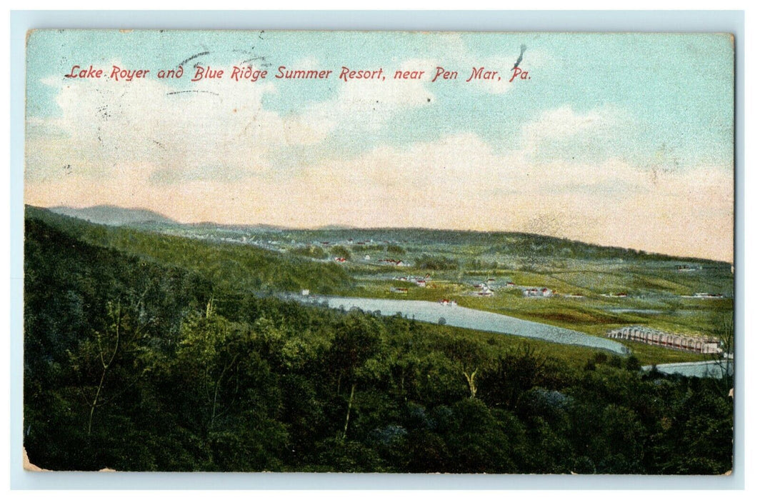 1907 Lake Royer Blue Ridge Summer Resort Pen Mar Pennsylvania PA Postcard