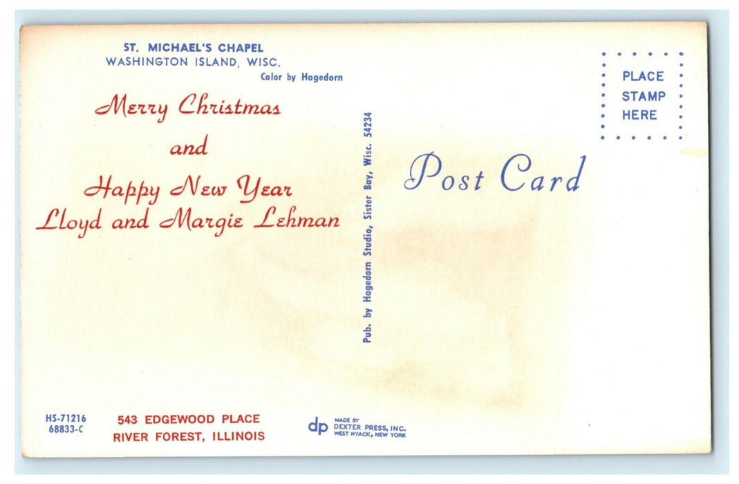 Vintage 1960's St. Michael's Chapel Christmas Washington Island WI Postcard