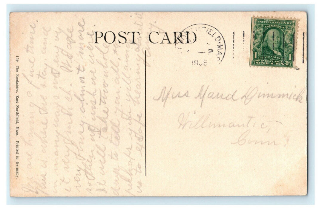 1908 Skinner Gymnasium East Northfield Massachusetts Antique Posted Postcard