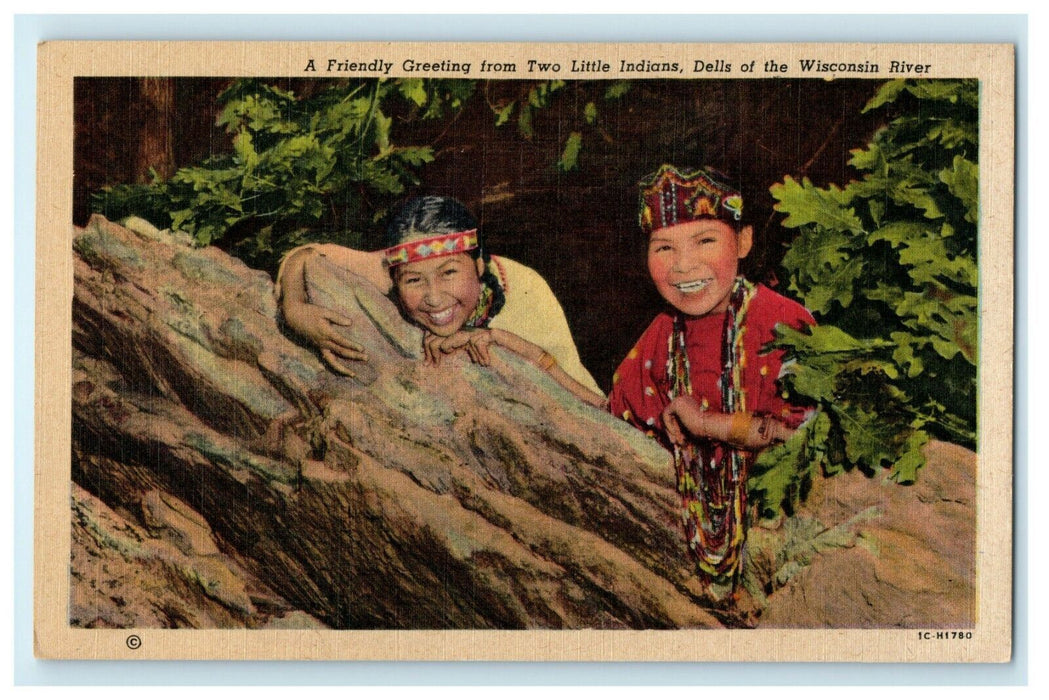 A Friendly Greetings from Two Little Indians River Dells Wisconsin WI Postcard