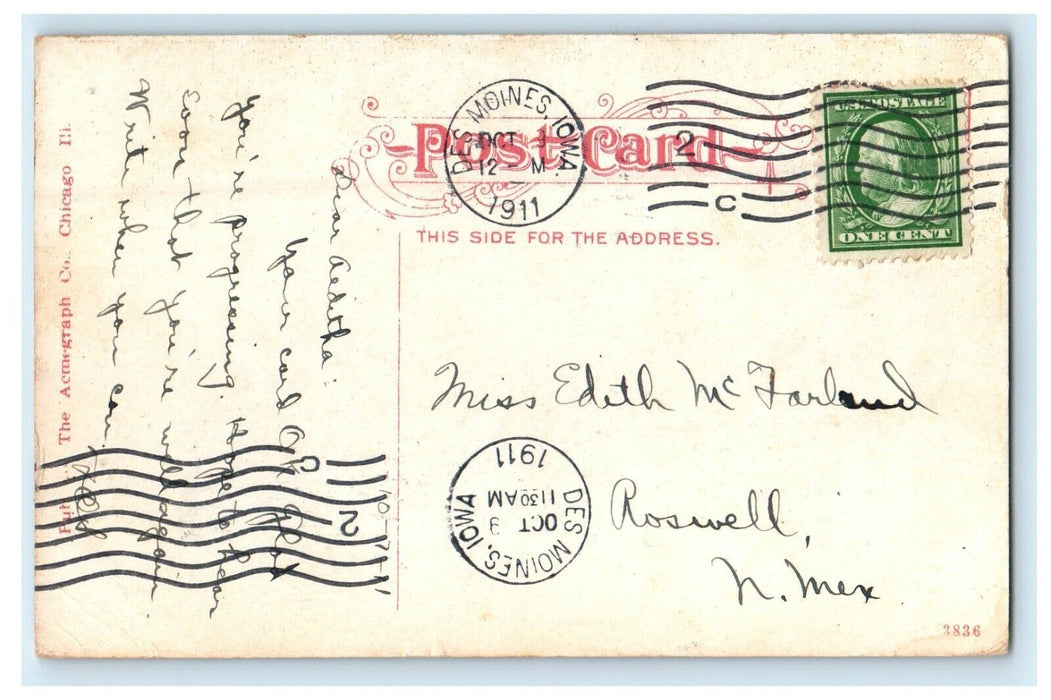 1911 Methodist Hospital Street View Des Moines Iowa IA Antique Postcard